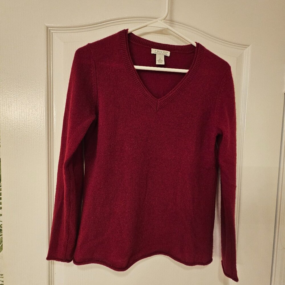 Tweeds Cashmere V-Neck Sweater Burgundy Size Small